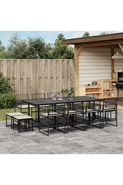 vidaxl Set mobilier de gradina cu perne, 13 piese, negru, poliratan