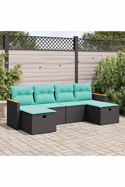 vidaxl Set mobilier de gradina cu perne, 6 piese, negru, poliratan