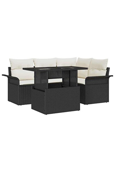 vidaxl Set de canapele pentru gradina cu perna 5 pcs Negru Poli Rattan