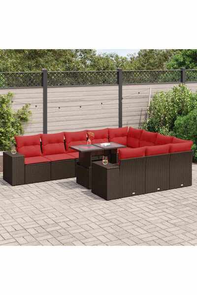 vidaxl Set canapele de gradina cu perne, 11 piese, maro, poliratan