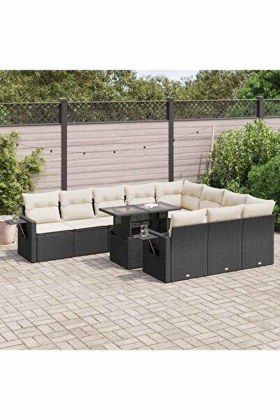 vidaxl Set canapele de gradina cu perne, 11 piese, negru, poliratan