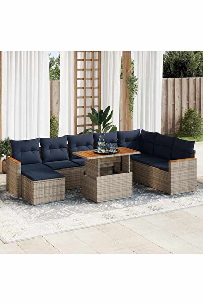 vidaxl Set canapele de gradina, 9 piese, cu perne, gri, poliratan