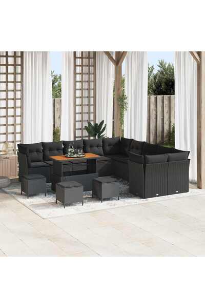 vidaxl Set de canapele pentru gradina 14 pcs Negru poliratan