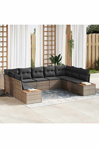 vidaxl Set de canapele pentru gradina cu perna 9 pcs Gri Rattan poli