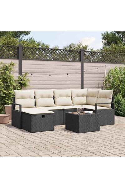 vidaxl Set de canapele pentru gradina cu perna 7 pcs Negru Rattan poli