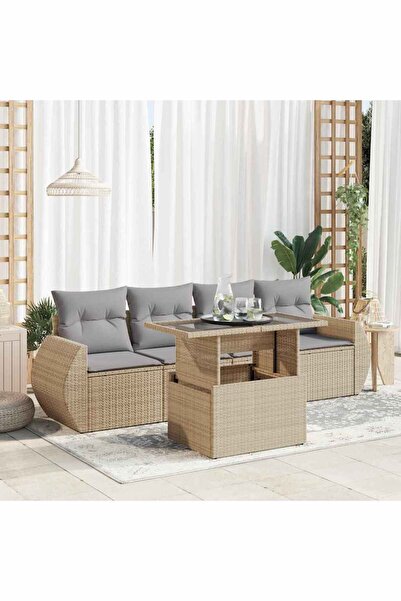 vidaxl Set canapele de gradina cu perne, 5 piese, bej, poliratan