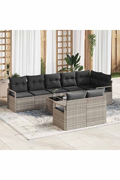 vidaxl Set de canapea cu perna 9 pcs Gri deschis poliratan