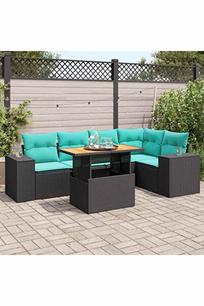 vidaxl Set mobilier de gradina cu perne, 6 piese, negru, poliratan
