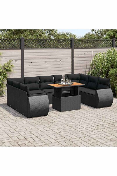 vidaxl Set canapele de gradina cu perne, 10 piese, negru, poliratan