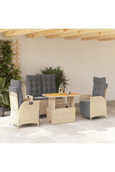 vidaxl Set canapele de gradina, 4 piese, cu perne, bej, poliratan