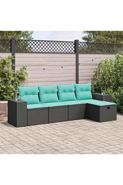 vidaxl Set mobilier de gradina cu perne, 5 piese, negru, poliratan
