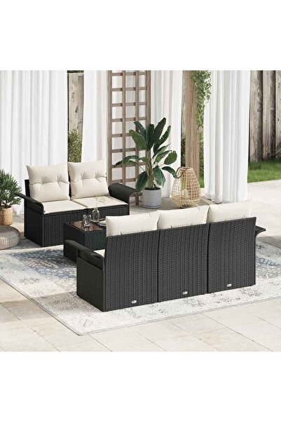 vidaxl Set de canapea cu perna 6 pcs Negru poliratan