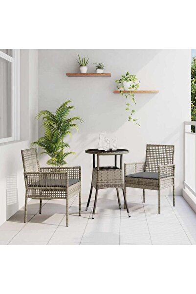 vidaxl Set de masa pentru gradina 3 pcs Gri poliratan