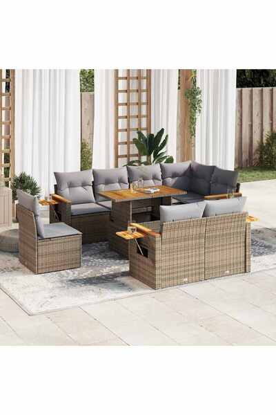 vidaxl Set canapele gradina cu perne 9 piese bej poliratan/lemn acacia