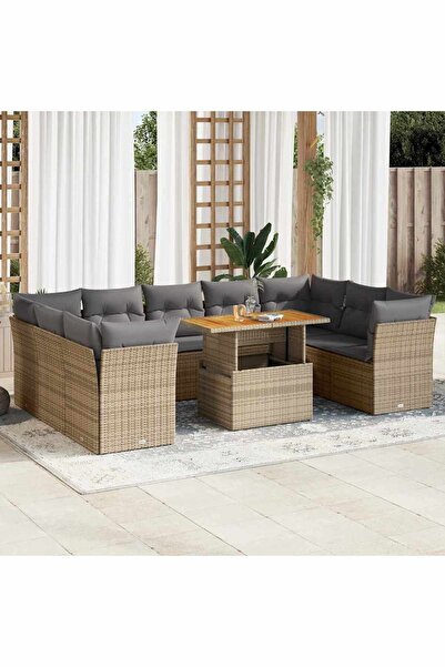 vidaxl Set canapele de gradina cu perne, 10 piese, bej, poliratan