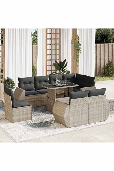 vidaxl Set canapele de gradina cu perne, 9 piese gri deschis poliratan