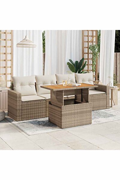 vidaxl Set canapele de gradina cu perne, 5 piese, bej, poliratan