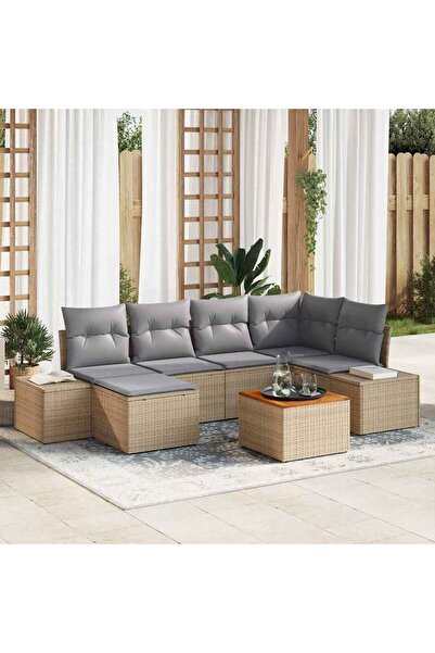 vidaxl Set de canapele pentru gradina cu perna 7 pcs Bej poliratan