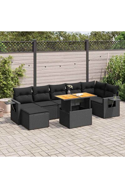 vidaxl Set mobilier de gradina cu perne, 8 piese, negru, poliratan