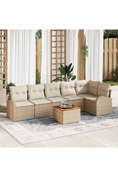 vidaxl Set de canapele pentru gradina 7 pcs Bej È™i crem poliratan