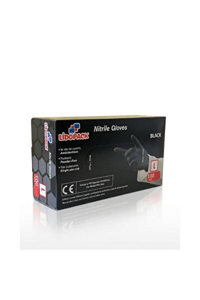 Dolphin Lidopack Pudrasız Siyah Nitril (L) 100lü Eldiven