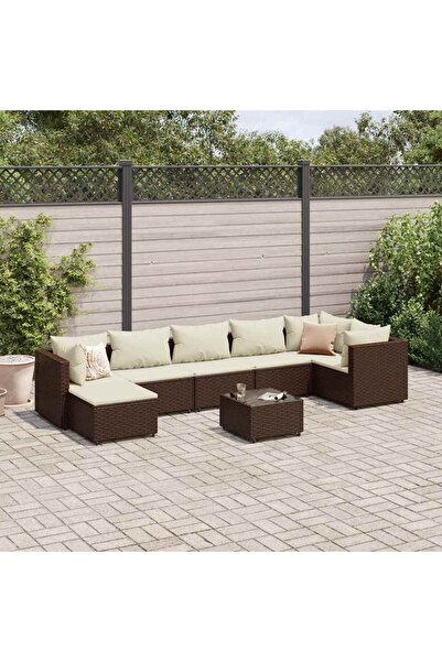 vidaxl Set mobilier de gradina cu perne, 8 piese, maro, poliratan