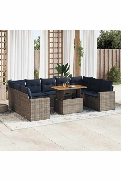 vidaxl Set mobilier de gradina cu perne, 10 piese, gri, poliratan