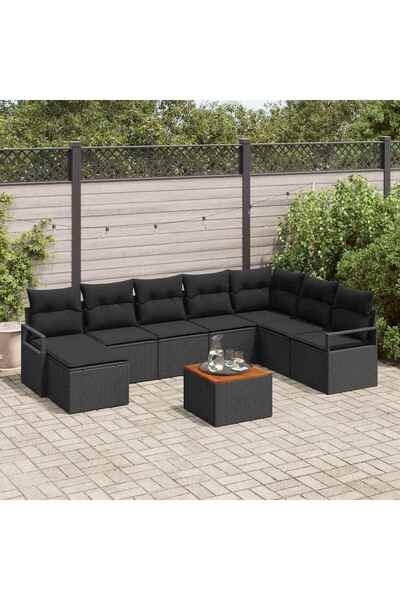 vidaxl Set de canapele pentru gradina 9 pcs Negru poliratan