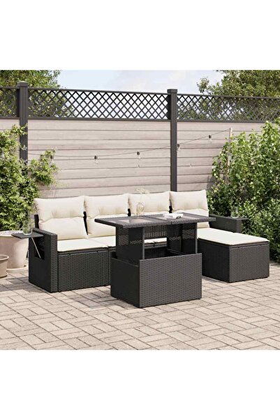 vidaxl Set mobilier de gradina cu perne, 6 piese, negru, poliratan