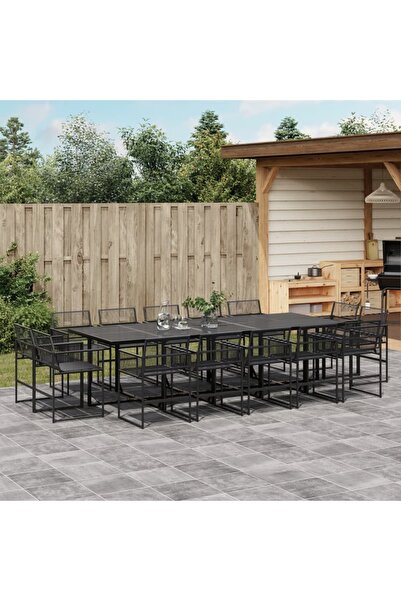 vidaxl Set mobilier de gradina, 15 piese, negru, poliratan