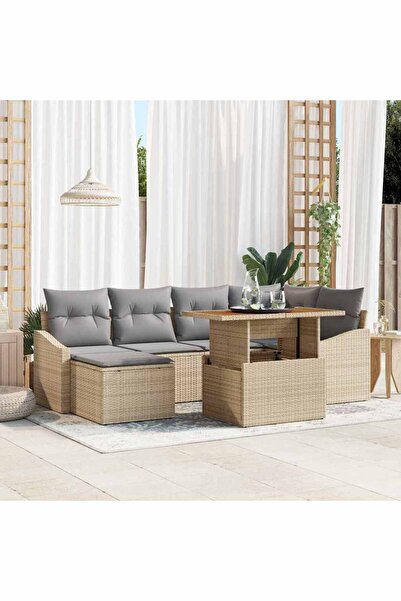 vidaxl Set de canapele pentru gradina 7 pcs Bej Rattan poli