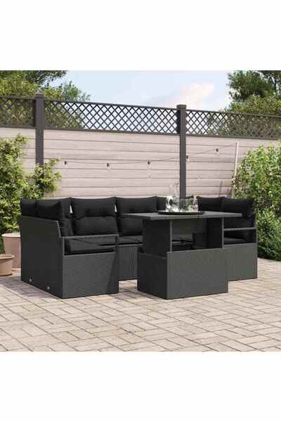 vidaxl Set de canapele pentru gradina 7 pcs Negru Rattan poli