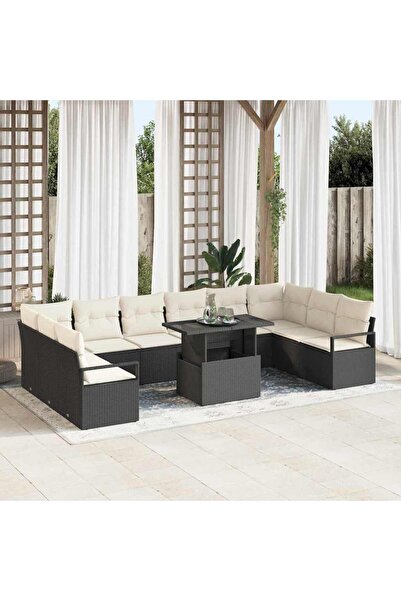vidaxl Set de canapele pentru gradina cu perna 11 pcs Negru poliratan