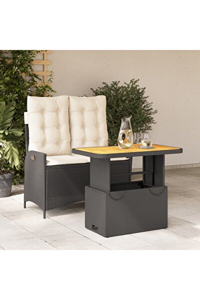 vidaxl Set mobilier de gradina cu perne, 2 piese, negru, poliratan