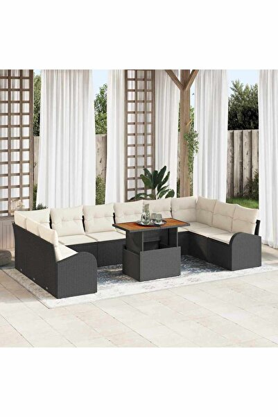 vidaxl Set de canapele pentru gradina 11 pcs Negru Rattan poli