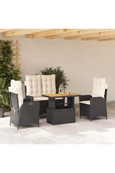 vidaxl Set mobilier de gradina cu perne, 4 piese, negru, poliratan