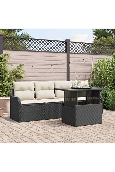 vidaxl Set de canapele pentru gradina cu perna 5 pcs Negru Rattan poli