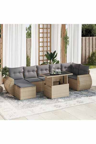 vidaxl Set canapele de gradina, 8 piese, cu perne, bej, poliratan
