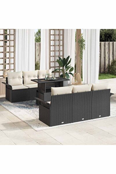 vidaxl Set de canapele pentru gradina cu perna 7 pcs Negru poliratan