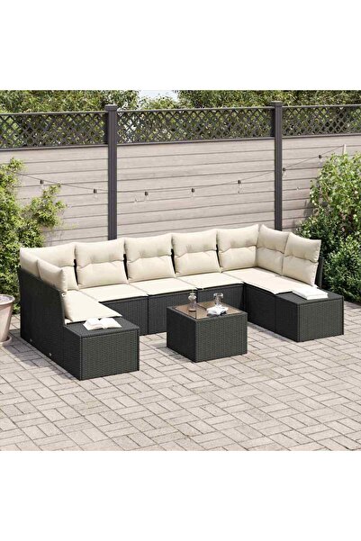 vidaxl Set de canapele pentru gradina cu perna 8 pcs Negru poliratan