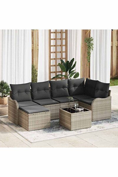 vidaxl Set de canapele pentru gradina 7 pcs Gri deschis Rattan poli