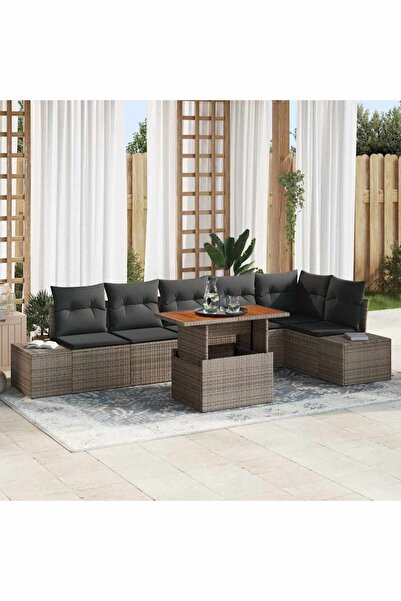 vidaxl Set de canapele pentru gradina 7 pcs Gri Rattan poli