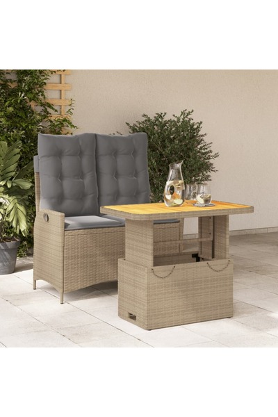 vidaxl Set mobilier de gradina, 2 piese, cu perne, bej, poliratan