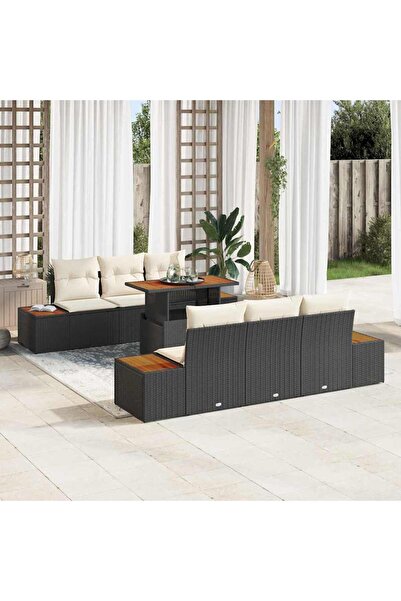 vidaxl Set de canapele pentru gradina 7 pcs Negru Rattan poli