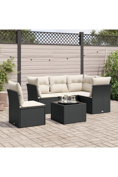vidaxl Set mobilier de gradina cu perne, 6 piese, negru, poliratan