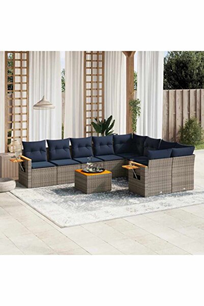 vidaxl Set canapele de gradina cu perne, 10 piese, gri, poliratan