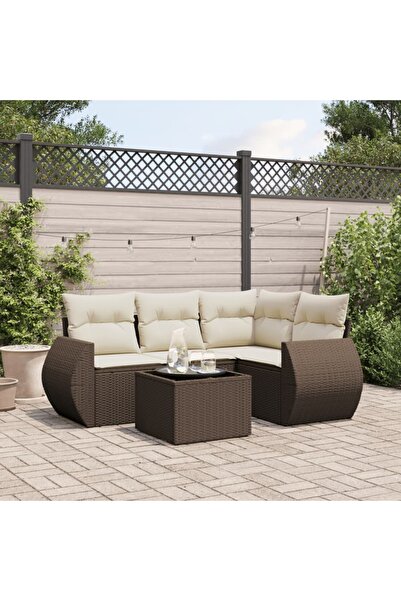 vidaxl Set canapele de gradina cu perne, 5 piese, maro, poliratan