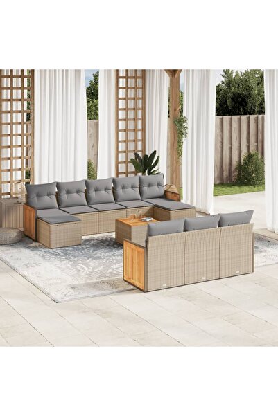 vidaxl Set canapele de gradina cu perne, 11 piese, bej, poliratan