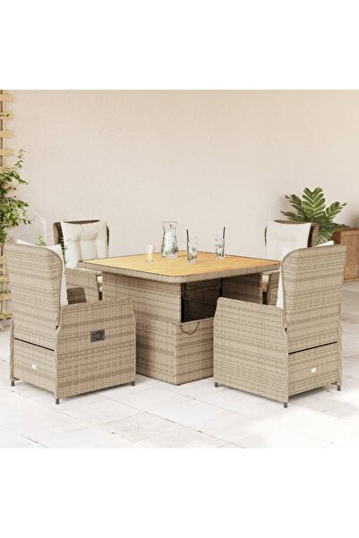 vidaxl Set mobilier de gradina cu perne, 5 piese, bej, poliratan