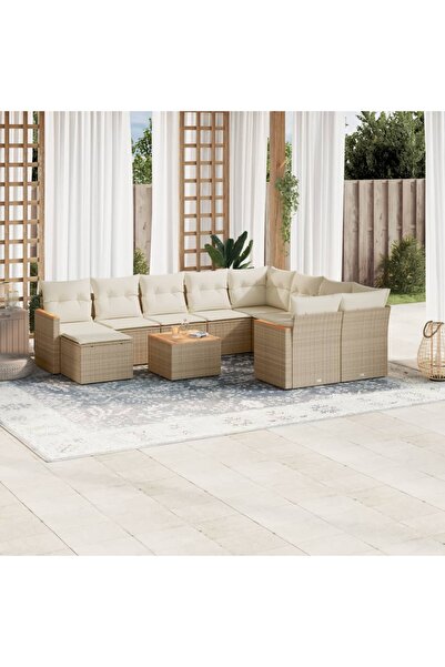 vidaxl Set canapele de gradina cu perne, 11 piese, bej, poliratan